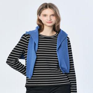 헤지스 여성 25SS 에센셜 스트라이프 긴팔 티셔츠 블랙 HSTS5AC11BK