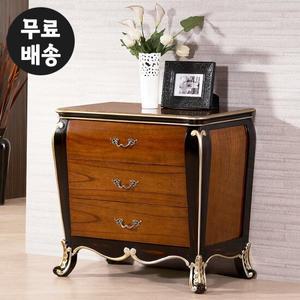 델피 엔틱 원목 3단 서랍장 낮은 삼단 안방 거실(890)