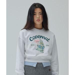 매장정품 커버낫 COVERNAT WOMAN 우먼 크롭 클로버니 자수 맨투맨 Heather Gray CO2403CR73HG 457340