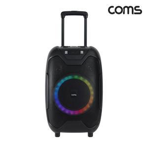 Coms 이동식 블루투스 무선마이크 앰프 LED 파티박스 50W TWS지원 노래방스피커 야외 노래용 캐리어 휴대용
