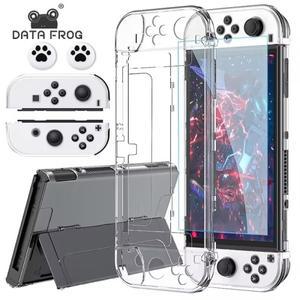 데이터 개구리 크리스탈 쉘 보호 케이스 커버 tible-Nintendo 스위치 OLED 콘솔 게임 액세서리