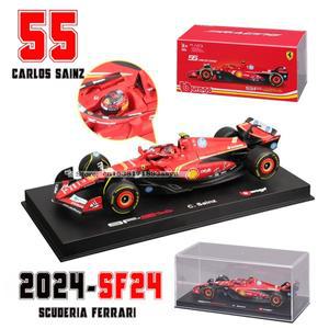부라고 1:43 f1 2024 페라리 SF24  16 르클레르 55 산츠 주니어 Legierung Auto Druckguss 모델 Spielzeug