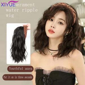 XIYUE 긴 물결 모양의 곱슬 머리띠 가발 클립 확장 U 자형 헤어 피스 합성 하프 여성용