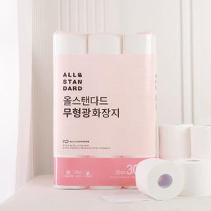 올스탠다드 무형광 3겹 30M 30롤 2팩 화장지 휴지 두루마리