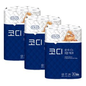 [쌍용코디] 순수3겹데코30롤x3팩/롤화장지