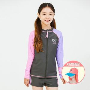 [베이직엘르][본사] 베이직엘르 여아동 언발란스 집업 래쉬가드 비치반바지 세트 BEG-W601G