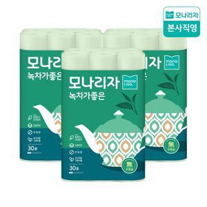 천연펄프 녹차가좋은 3겹 30M 30롤 3팩 (총 90롤) 화장지 휴지 두루마리