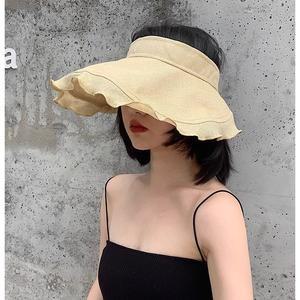 물결 린넨 돌돌이 썬캡 자외선차단 여름 바캉스 여행 비치모자  와이드 선캡