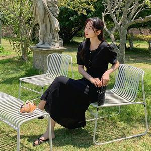 [핫핑](센텀시티점)츄핑 스퀘어넥 핀턱 퍼프반팔 플레어 롱원피스(44~110) P000CMSD1