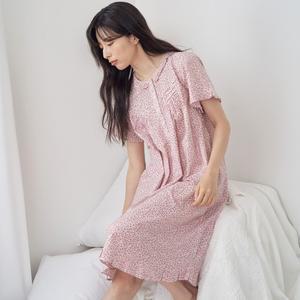 핑크잔꽃 반팔 순면 여성 빅사이즈 원피스 잠옷