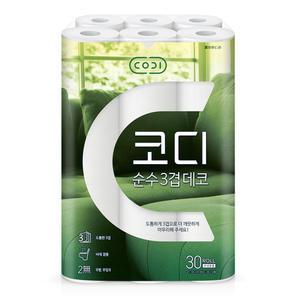 코디 순수 데코 3겹 화장지 30M X 30롤 1개