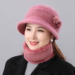 [기타]따뜻한 중년 선물 엄마 할머니 토끼털 플라워 모자 목도리 세트 6col
