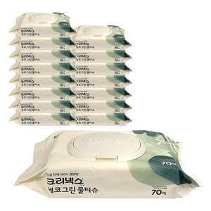 크리넥스 에코그린 물티슈 친환경 생분해 물티슈 70매 x 16개
