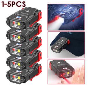 LED 센서 헤드램프, 낚시용 헤드라이트, USB 충전식 모자 클립 캡 라이트 토치, 캠핑 작업 조명, 1-5