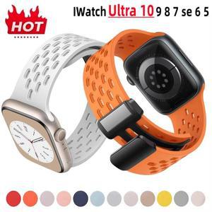 애플 워치 울트라 밴드용 실리콘 스트랩, 마그네틱 팔찌, Correa iWatch 시리즈 10 9 8 SE 7, 46mm,