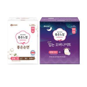 24년형 좋은느낌 좋은순면 중형 36입, 1개 + 입는 오버나이트 중형 8입, 1개