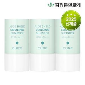 [2025신제품] 큐어 알로에 쉴드 쿨링 온가족용 민트 선스틱 23g (수딩자차) 3개