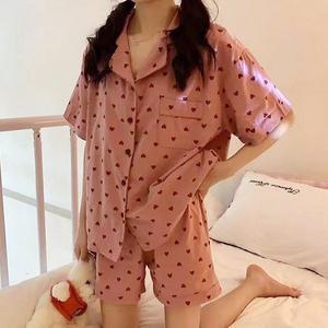 쉬블림로브 (반팔+반바지) 여성 홈웨어 하트 카라 포켓 잠옷 세트 GGWD0200