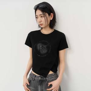 WOMAN 언밸런스 실켓 스판 아트웍 반팔티 [BLACK] / WBE2L01540