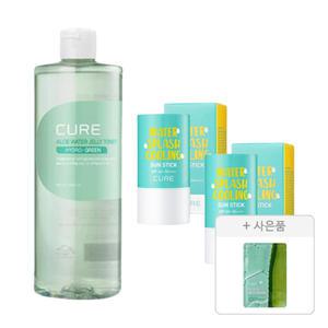 김정문알로에 큐어 워터 스플래쉬 쿨링 선스틱 , 23g, 2개 + 워터 젤리 토너 , 500ml, 1개 + 증정(큐어 알로에 슬라이스 젤리 마스크, 1매)