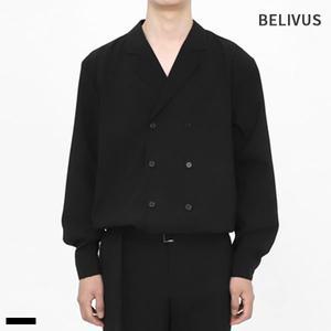 [빌리버스]남자 더블 셔츠 카라 블랙 남방 BIT170
