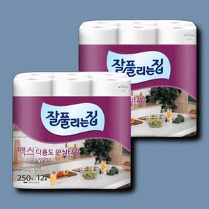 잘풀리는집 키친타월 맥스 다용도 안심 키친타올 250매 12롤 2팩