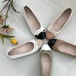 쿠션좋아 러블리 투톤 컬러조합 3cm 1cm 에나멜 배색 콤비 앨런스 리본 플랫슈즈