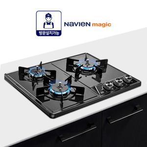 나비엔매직 GRB7003ND 빌트인 가스쿡탑 가스레인지 3구 매립형 블랙코팅상판 560X430 GRAB3218D