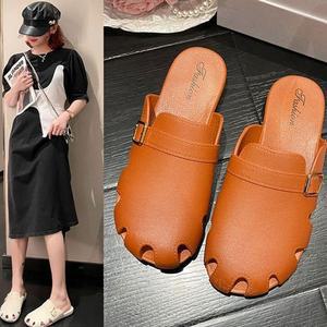 여성 컬러풀 세련된 데일리 여름신발 샌들 통굽 뮬