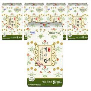 롱 팬티라이너 귀애랑 38개입 5개 대형 생리대 쏘피 날개형