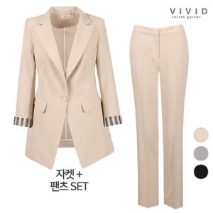 [비비드시크릿가너]VIVID SET 여성모던소매배색 여름 정장자켓+팬츠 세트