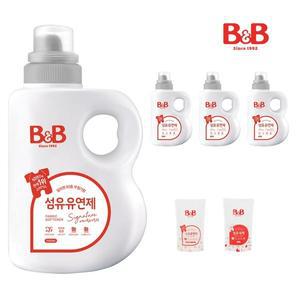 [비앤비]유아 섬유유연제 베르가못향 1500ml 용기형 4입+증정품 800ml 2입(유연제 1 세제 1)
