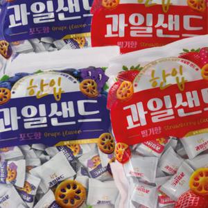 한입 과일잼 샌드 800g x 2봉지 (대략270개입) 대용량 딸기맛/ 포도맛 잼 미니 산도 우유/ 커피 디저트