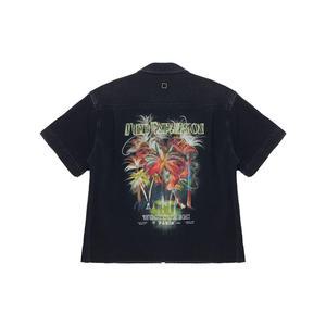 우영미 블랙 야자수 숏슬리브 데님 셔츠 W251SH29875B