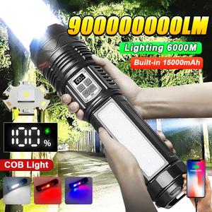 900000000 LM 전원 LED 손전등 후레쉬 USB 충전식 라이트 내장 15000mAh 배터리 전술 낚시 해루질 캠핑