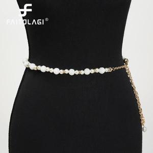 비즈 우아한 진주 허리 체인 금속 여성용 얇은 벨트 원피스 스키니 천 장식 거들 스트랩