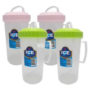 [기타]플라스틱 손잡이 빨대컵 500ml 4개 뚜껑형