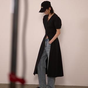 WOMAN 브이넥 퍼프 롱 원피스 [BLACK] / WBE2L15510