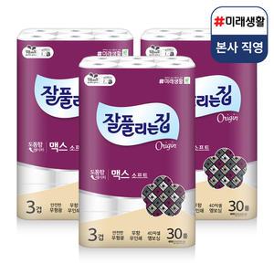 미래생활 잘풀리는집 맥스소프트 3겹 무형광 화장지 30m, 30롤, 3팩