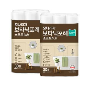 모나리자 보타닉포레 소프트 천연펄프 화장지 30m X 30롤 X 1+1 (총 2팩)