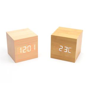 플라이토 우드 LED 정사각 탁상 시계 무소음 알람시계