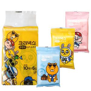 크리넥스 수앤수 카카오프렌즈 휴대용 물티슈 10매x6개
