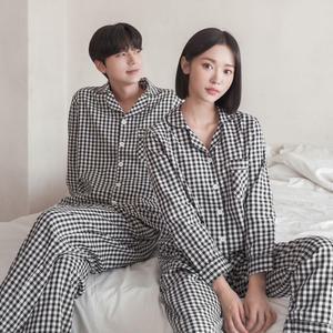 (긴팔) 잔체크 긴팔 커플 잠옷 세트 파자마 홈웨어