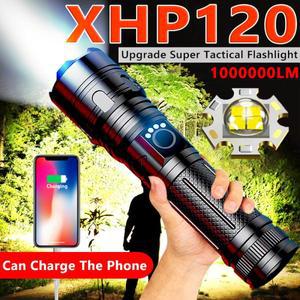 충전식 USB LED 손전등 가장 강력한 전술 손전등 밝은 방수 줌 램프 XHP120 XHP50 1000000LM