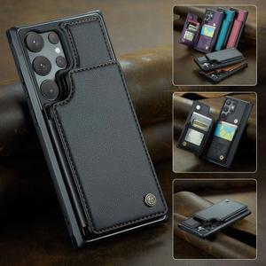 갤럭시 S24 S23 S22 S21 FE S20 Plus Note 10 Note20 Ultra Z Fold 3 4 5 카드 슬롯 커버 케이스 용 가죽 지갑