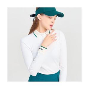 CLEVELAND GOLFWEAR 티핑 배색 세로골지 여성 카라 긴팔티셔츠 화이트_CGWTS33718WH