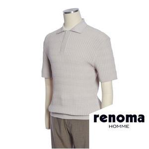 갤러리아 레노마 S/S 세로 짜임 면 니트 베이지 카라 티셔츠 RQFMKT68A