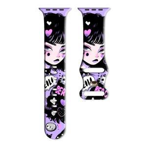 Apple Watch 용 Cool Girl 인쇄 스트랩 10 9 8 7 44mm 시계 밴드 실리콘 교체 가능 팔찌