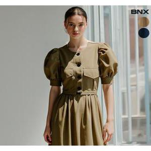 [비엔엑스]여성 셔링 볼륨 퍼프 소매 자켓 스커트 셋업