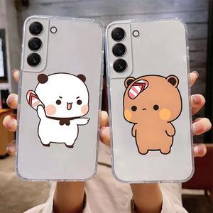 Bubududu 팬더 커플 전화 케이스 갤럭시 S24 S23 S22 S21 S20 울트라 플러스 FE 지우기 충격 방지 소프트 커버 Fundas